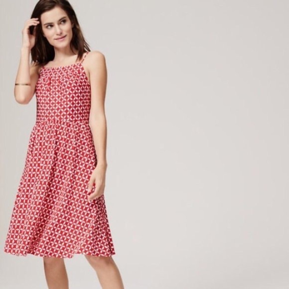 LOFT Red Strappy Pinwheel Dress